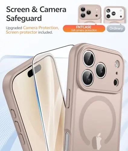 FNTCASE for iPhone 17 Pro Max Case, Fit for Magsafe, Screen Protector | Full Camera Protection, Translucent Matte, 14FT Military Grade Drop Proof, Shockproof Protective Phone Cover, Desert Gold - 4