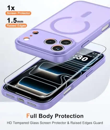 FNTCASE for iPhone 17 Pro-Max Case: Translucent Light Purple Fit for MagSafe 