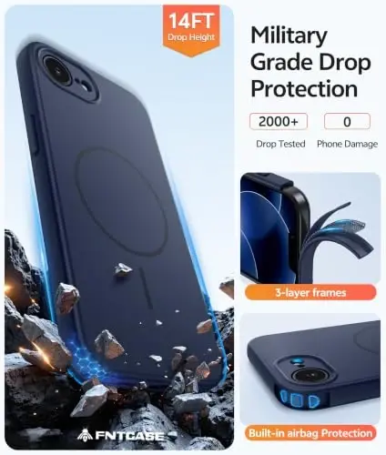 FNTCASE for iPhone 17e/ 16e Case, Fit for Magsafe, Blue | Screen Protector, Military Grade Drop Proof, Shockproof Protection Bumper, Protective Magnetic Phone Cover - 5