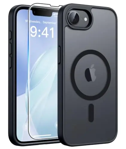 FNTCASE for iPhone 17e Case Black: Translucent iPhone 16e Cases Compatible with MagSafe, Camera Protection & Tempered Glass Protector, 14FT Military Grade Drop Tested, Matte Skin-Friendly Cover - 1