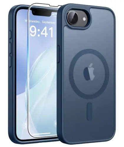 FNTCASE for iPhone 17e Case Blue: Translucent iPhone 16e Cases Compatible with MagSafe, Camera Protection & Tempered Glass Protector, 14FT Military Grade Drop Tested, Matte Skin-Friendly Cover 
