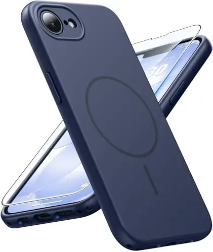 FNTCASE for iPhone 17e & iPhone 16e Case: [Compatible with Magsafe] Solid Matte Magnetic Phone Cover with [Full Camera Protection] [Screen Protector] Military Grade Shockproof Protective, Blue - 1