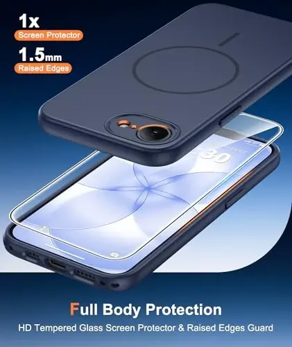 FNTCASE for iPhone 17E/16E Case Matte Blue: Compatible with MagSafe | With Screen Protector, Translucent Magnetic Full Camera Protection, 14FT Military Grade Drop Tested, Matte Shockproof Cover 