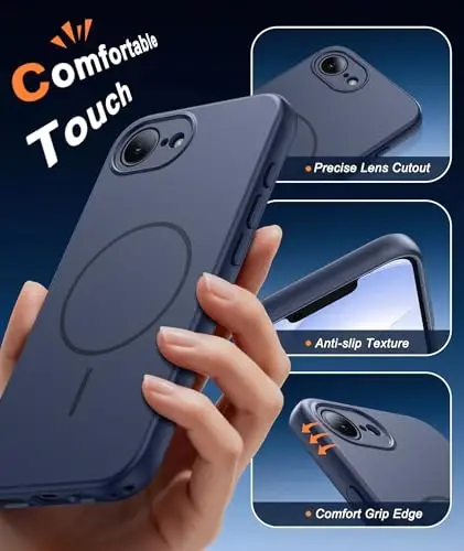FNTCASE for iPhone 17e & iPhone 16e Case: [Compatible with Magsafe] Solid Matte Magnetic Phone Cover with [Full Camera Protection] [Screen Protector] Military Grade Shockproof Protective, Blue - 5