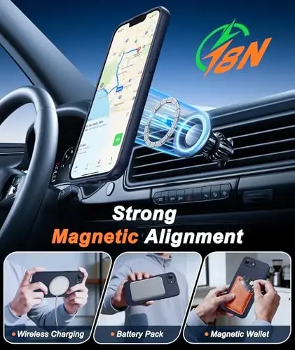 FNTCASE for iPhone 17e Case: [Compatible with Magsafe] Solid Blue Matte 17e/16e Magnetic Phone Cover with [Full Camera Protection] [Screen Protector] Military Grade Shockproof Protective 6.1 inch - 3