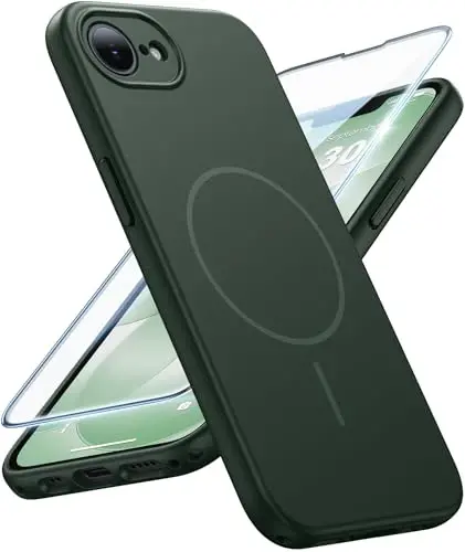 FNTCASE for iPhone 17e & iPhone 16e Case: [Compatible with Magsafe] Solid Matte Magnetic Phone Cover with [Full Camera Protection] [Screen Protector] Military Grade Shockproof Protective, Green 