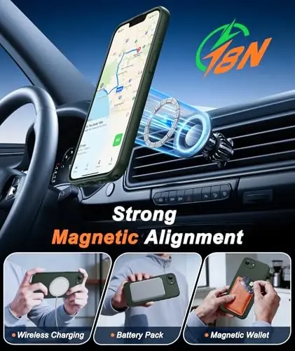 FNTCASE for iPhone 17e Case: [Compatible with Magsafe] Solid Matte 17e/16e Magnetic Phone Cover with [Full Camera Protection] [Screen Protector] Military Grade Shockproof Protective 6.1inch - 3