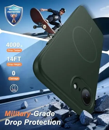 FNTCASE for iPhone 17e & iPhone 16e Case: [Compatible with Magsafe] Solid Matte Magnetic Phone Cover with [Full Camera Protection] [Screen Protector] Military Grade Shockproof Protective, Green - 4