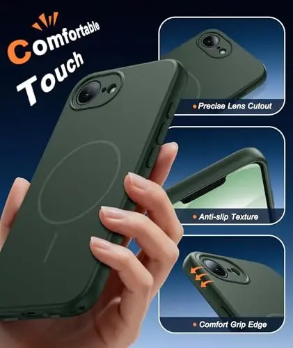 FNTCASE for iPhone 17e & iPhone 16e Case: [Compatible with Magsafe] Solid Matte Magnetic Phone Cover with [Full Camera Protection] [Screen Protector] Military Grade Shockproof Protective, Green - 5