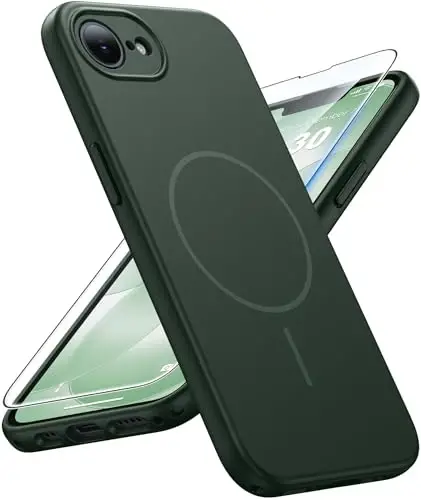 FNTCASE for iPhone 17e & iPhone 16e Case: [Compatible with Magsafe] Solid Matte Magnetic Phone Cover with [Full Camera Protection] [Screen Protector] Military Grade Shockproof Protective, Green - 1