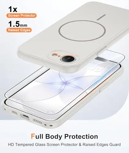 FNTCASE for iPhone 17E/16E Case Matte White: Compatible with MagSafe | With Screen Protector, Translucent Magnetic Full Camera Protection, 14FT Military Grade Drop Tested, Matte Shockproof Cover 