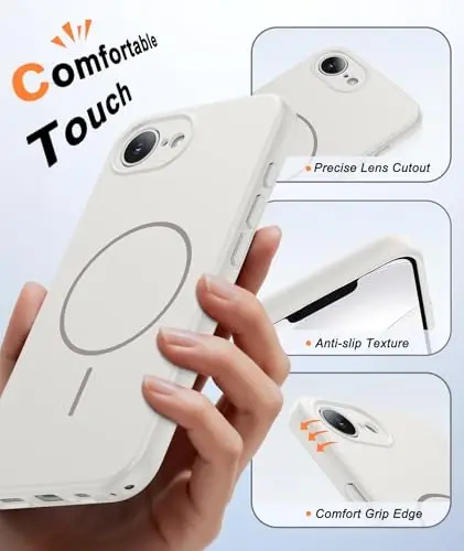 FNTCASE for iPhone 17e & iPhone 16e Case: [Compatible with Magsafe] Solid Matte Magnetic Phone Cover with [Full Camera Protection] [Screen Protector] Military Grade Shockproof Protective, White - 5