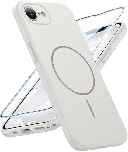 FNTCASE for iPhone 17e & iPhone 16e Case: [Compatible with Magsafe] Solid Matte Magnetic Phone Cover with [Full Camera Protection] [Screen Protector] Military Grade Shockproof Protective, White 
