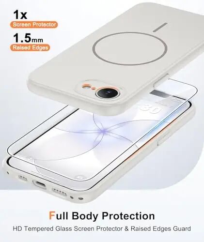 FNTCASE for iPhone 17E/16E Case Matte White: Compatible with MagSafe | With Screen Protector, Translucent Magnetic Full Camera Protection, 14FT Military Grade Drop Tested, Matte Shockproof Cover 