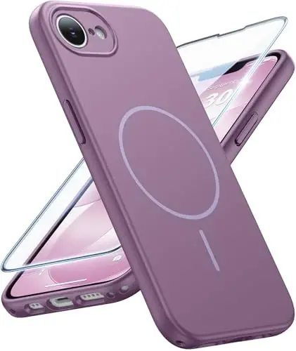 FNTCASE for iPhone 17e & iPhone 16e Case: [Compatible with Magsafe] Solid Matte Magnetic Phone Cover with [Full Camera Protection] [Screen Protector] Military Grade Shockproof Protective, Lavender - 1