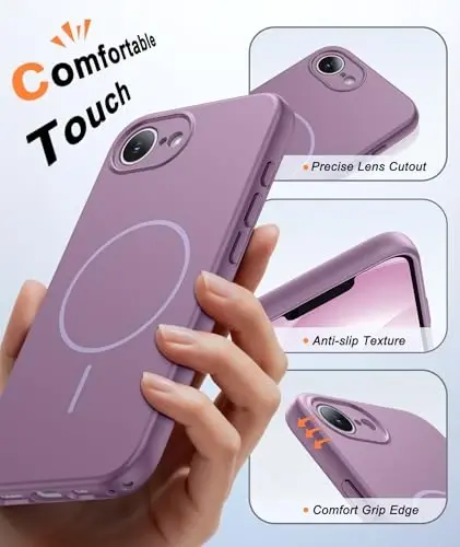 FNTCASE for iPhone 17e & iPhone 16e Case: [Compatible with Magsafe] Solid Matte Magnetic Phone Cover with [Full Camera Protection] [Screen Protector] Military Grade Shockproof Protective, Lavender - 5