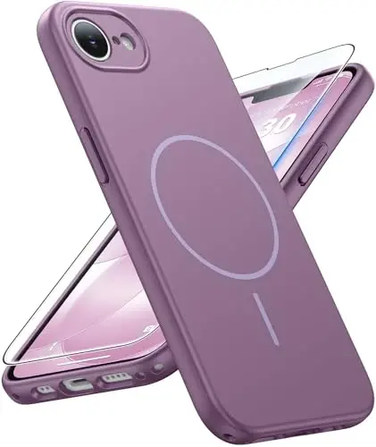 FNTCASE for iPhone 17e & iPhone 16e Case: [Compatible with Magsafe] Solid Matte Magnetic Phone Cover with [Full Camera Protection] [Screen Protector] Military Grade Shockproof Protective, Lavender - 1