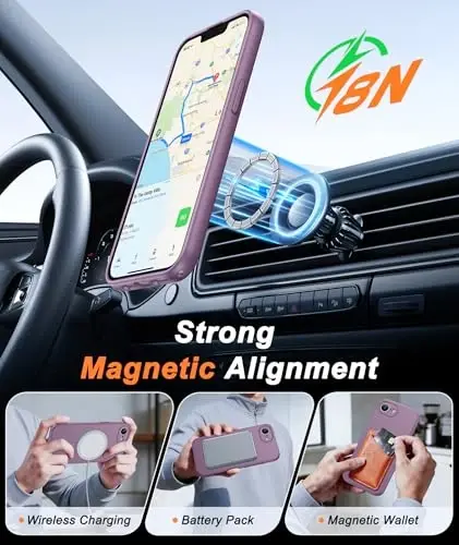 FNTCASE for iPhone 17e & iPhone 16e Case: [Compatible with Magsafe] Solid Matte Magnetic Phone Cover with [Full Camera Protection] [Screen Protector] Military Grade Shockproof Protective, Lavender - 3