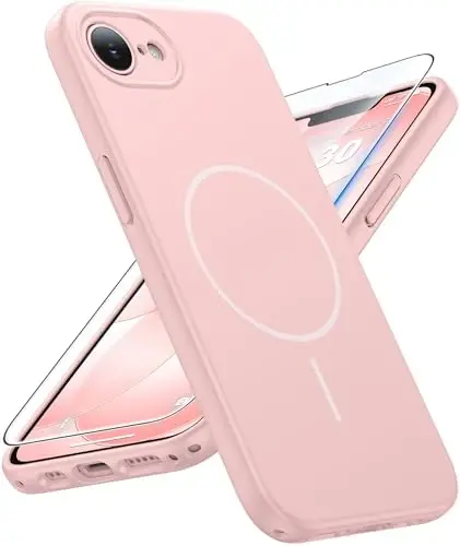 FNTCASE for iPhone 17e & iPhone 16e Case: [Compatible with Magsafe] Solid Matte Magnetic Phone Cover with [Full Camera Protection] [Screen Protector] Military Grade Shockproof Protective, Pink - FNTCASE