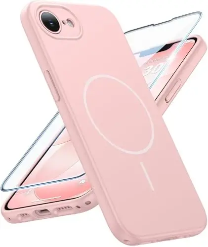 FNTCASE for iPhone 17e & iPhone 16e Case: [Compatible with Magsafe] Solid Matte Magnetic Phone Cover with [Full Camera Protection] [Screen Protector] Military Grade Shockproof Protective, Pink 