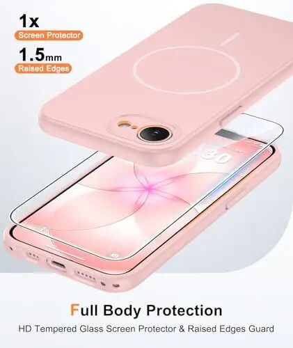 FNTCASE for iPhone 17E/16E Case Matte Pink: Compatible with MagSafe | With Screen Protector, Translucent Magnetic Full Camera Protection, 14FT Military Grade Drop Tested, Matte Shockproof Cover 