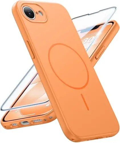 FNTCASE for iPhone 17e & iPhone 16e Case: [Compatible with Magsafe] Solid Matte Magnetic Phone Cover with [Full Camera Protection] [Screen Protector] Military Grade Shockproof Protective, Orange 