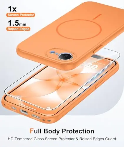 FNTCASE for iPhone 17E/16E Case Matte Orange: Compatible with MagSafe | With Screen Protector, Translucent Magnetic Full Camera Protection, 14FT Military Grade Drop Tested, Matte Shockproof Cover 