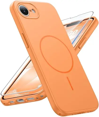 FNTCASE for iPhone 17e & iPhone 16e Case: [Compatible with Magsafe] Solid Matte Magnetic Phone Cover with [Full Camera Protection] [Screen Protector] Military Grade Shockproof Protective, Orange - FNTCASE