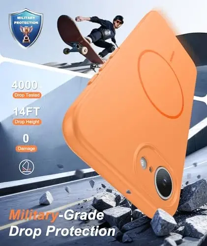 FNTCASE for iPhone 17e & iPhone 16e Case: [Compatible with Magsafe] Solid Matte Magnetic Phone Cover with [Full Camera Protection] [Screen Protector] Military Grade Shockproof Protective, Orange - 4