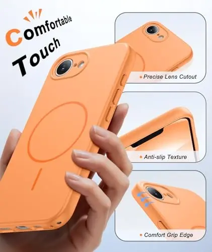FNTCASE for iPhone 17e & iPhone 16e Case: [Compatible with Magsafe] Solid Matte Magnetic Phone Cover with [Full Camera Protection] [Screen Protector] Military Grade Shockproof Protective, Orange - 5