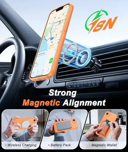 FNTCASE for iPhone 17e & iPhone 16e Case: [Compatible with Magsafe] Solid Matte Magnetic Phone Cover with [Full Camera Protection] [Screen Protector] Military Grade Shockproof Protective, Orange - 3