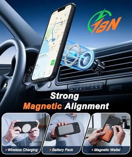 FNTCASE for iPhone 17e & iPhone 16e Case: [Compatible with Magsafe] Solid Matte Magnetic Phone Cover with [Full Camera Protection] [Screen Protector] Military Grade Shockproof Protective, Black - 3
