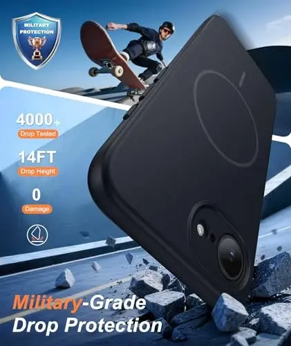 FNTCASE for iPhone 17e & iPhone 16e Case: [Compatible with Magsafe] Solid Matte Magnetic Phone Cover with [Full Camera Protection] [Screen Protector] Military Grade Shockproof Protective, Black - 4
