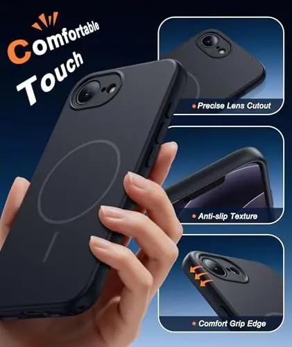 FNTCASE for iPhone 17e & iPhone 16e Case: [Compatible with Magsafe] Solid Matte Magnetic Phone Cover with [Full Camera Protection] [Screen Protector] Military Grade Shockproof Protective, Black - 5