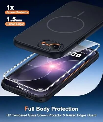 FNTCASE for iPhone 17E/16E Case Matte Black: Compatible with MagSafe | With Screen Protector, Translucent Magnetic Full Camera Protection, 14FT Military Grade Drop Tested, Matte Shockproof Cover 
