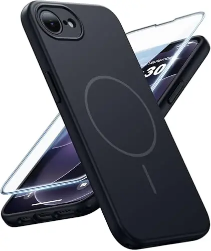FNTCASE for iPhone 17e & iPhone 16e Case: [Compatible with Magsafe] Solid Matte Magnetic Phone Cover with [Full Camera Protection] [Screen Protector] Military Grade Shockproof Protective, Black 