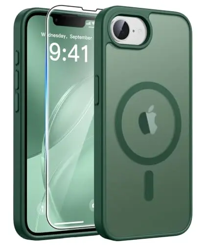 FNTCASE for iPhone 17e Case Green: Translucent iPhone 16e Cases Compatible with MagSafe, Camera Protection & Tempered Glass Protector, 14FT Military Grade Drop Tested, Matte Skin-Friendly Cover 