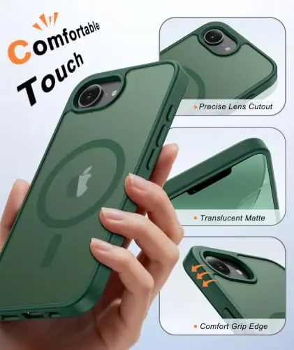 FNTCASE for iPhone 17e Case Green: Translucent iPhone 16e Cases Compatible with MagSafe, Camera Protection & Tempered Glass Protector, 14FT Military Grade Drop Tested, Matte Skin-Friendly Cover - 3