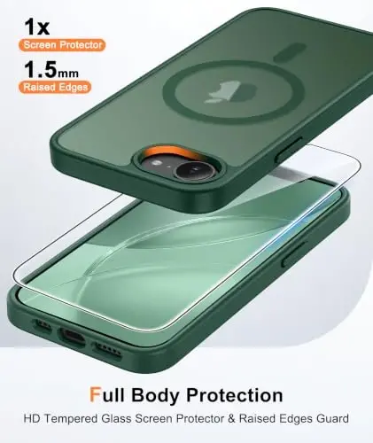 FNTCASE for iPhone 17e Case Green: Translucent iPhone 16e Cases Compatible with MagSafe, Camera Protection & Tempered Glass Protector, 14FT Military Grade Drop Tested, Matte Skin-Friendly Cover - 4