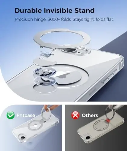 FNTCASE for iPhone 17e Case: iPhone 16e Phone Case [360 Spin Magnetic Stand] Compatible with Magsafe Screen Protector Clear Magnetic Phone Cases Anti Yellowing Shockproof Protective Phone Cover Clear - 3