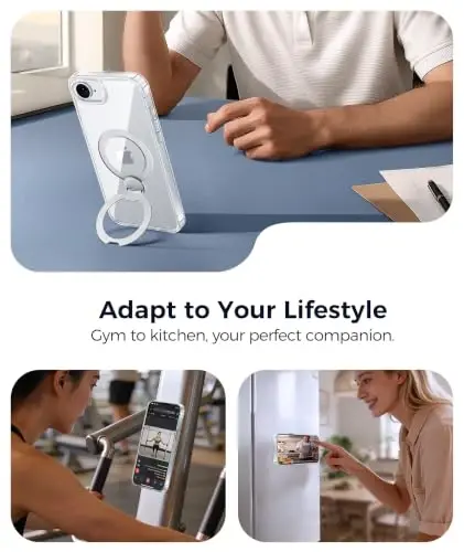 FNTCASE for iPhone 17e Case: iPhone 16e Phone Case [360 Spin Magnetic Stand] Compatible with Magsafe Screen Protector Clear Magnetic Phone Cases Anti Yellowing Shockproof Protective Phone Cover Clear - 4