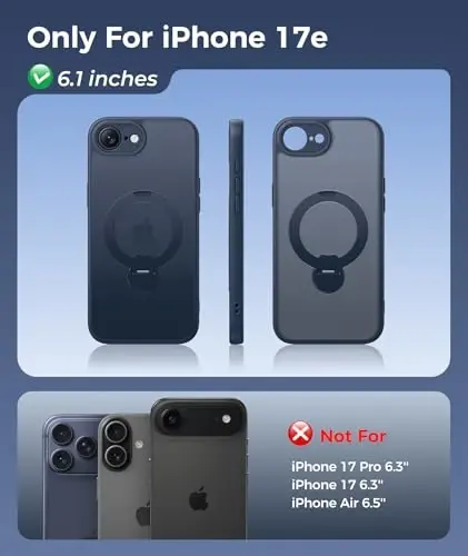 FNTCASE for iPhone 17e Case: iPhone 16e Phone Case [360 Spin Magnetic Stand] [Compatible with Magsafe] [Screen Protector] Translucent Matte Military Grade Shockproof Protective Phone Cover Deep Blue - 2