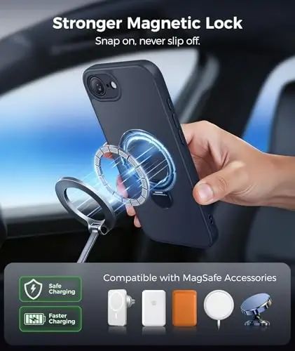 FNTCASE for iPhone 17e Case: iPhone 16e Phone Case [360 Spin Magnetic Stand] [Compatible with Magsafe] [Screen Protector] Translucent Matte Military Grade Shockproof Protective Phone Cover Deep Blue - 5
