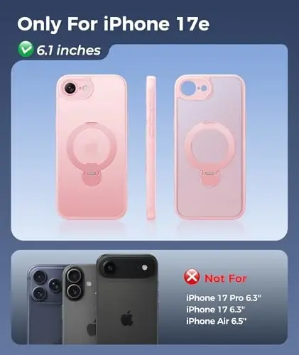 FNTCASE for iPhone 17e Case: iPhone 16e Phone Case [360 Spin Magnetic Stand] [Compatible with Magsafe] [Screen Protector] Translucent Matte Military Grade Shockproof Protective Phone Cover Pink - 2