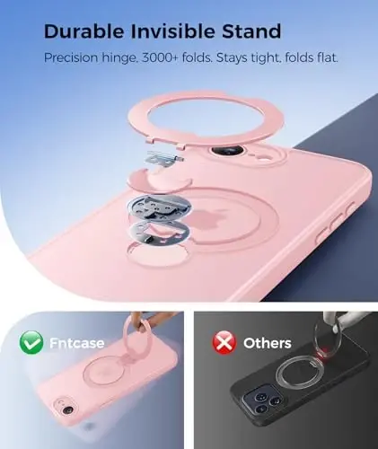 FNTCASE for iPhone 17e Case: iPhone 16e Phone Case [360 Spin Magnetic Stand] [Compatible with Magsafe] [Screen Protector] Translucent Matte Military Grade Shockproof Protective Phone Cover Pink - 3