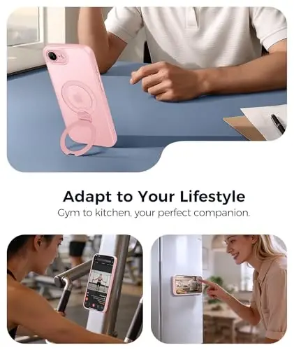 FNTCASE for iPhone 17e Case: iPhone 16e Phone Case [360 Spin Magnetic Stand] [Compatible with Magsafe] [Screen Protector] Translucent Matte Military Grade Shockproof Protective Phone Cover Pink - 4