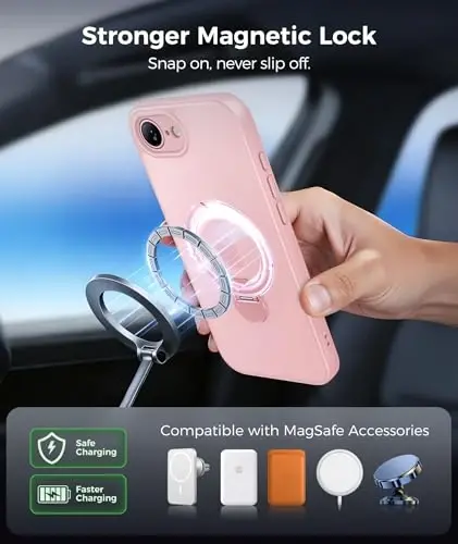 FNTCASE for iPhone 17e Case: iPhone 16e Phone Case [360 Spin Magnetic Stand] [Compatible with Magsafe] [Screen Protector] Translucent Matte Military Grade Shockproof Protective Phone Cover Pink - 5