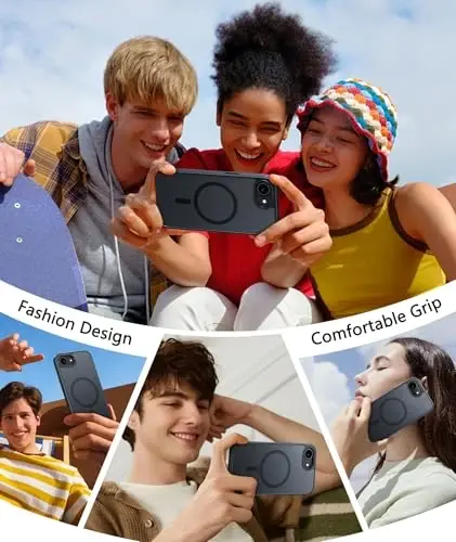 FNTCASE for iPhone 17e Case: iPhone 16e Phone Case [Compatible with Magsafe] Matte Cases with [Screen Protector] Military Grade Shockproof Protective Phone Cover - Full Black - 5