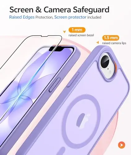 FNTCASE for iPhone 17e Case: iPhone 16e Phone Case [Compatible with Magsafe] Translucent Matte Cases with [Screen Protector] Military Grade Shockproof Protective Phone Cover - Light Purple - 4