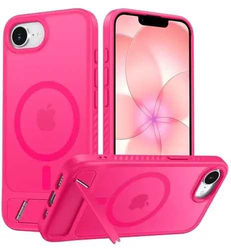 FNTCASE for iPhone 17e Case: iPhone 16e Phone Case [Magnetic Stand] [Compatible with Magsafe] Translucent Matte Military Grade Shockproof Drop Protective Phone Cover,Hot Pink - FNTCASE